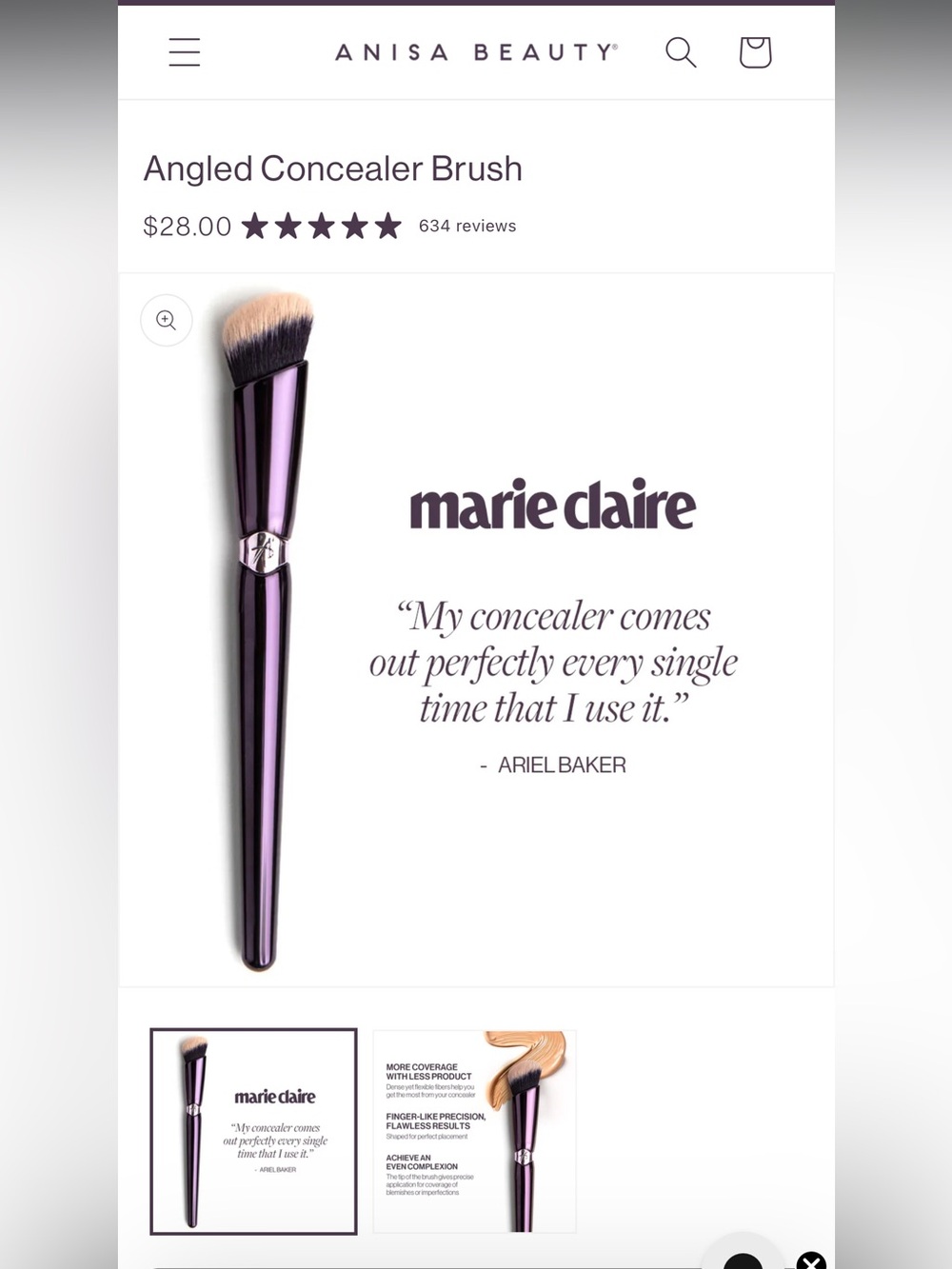 Anisa Beauty Angled Concealer Brush - Purple
(Not a set)